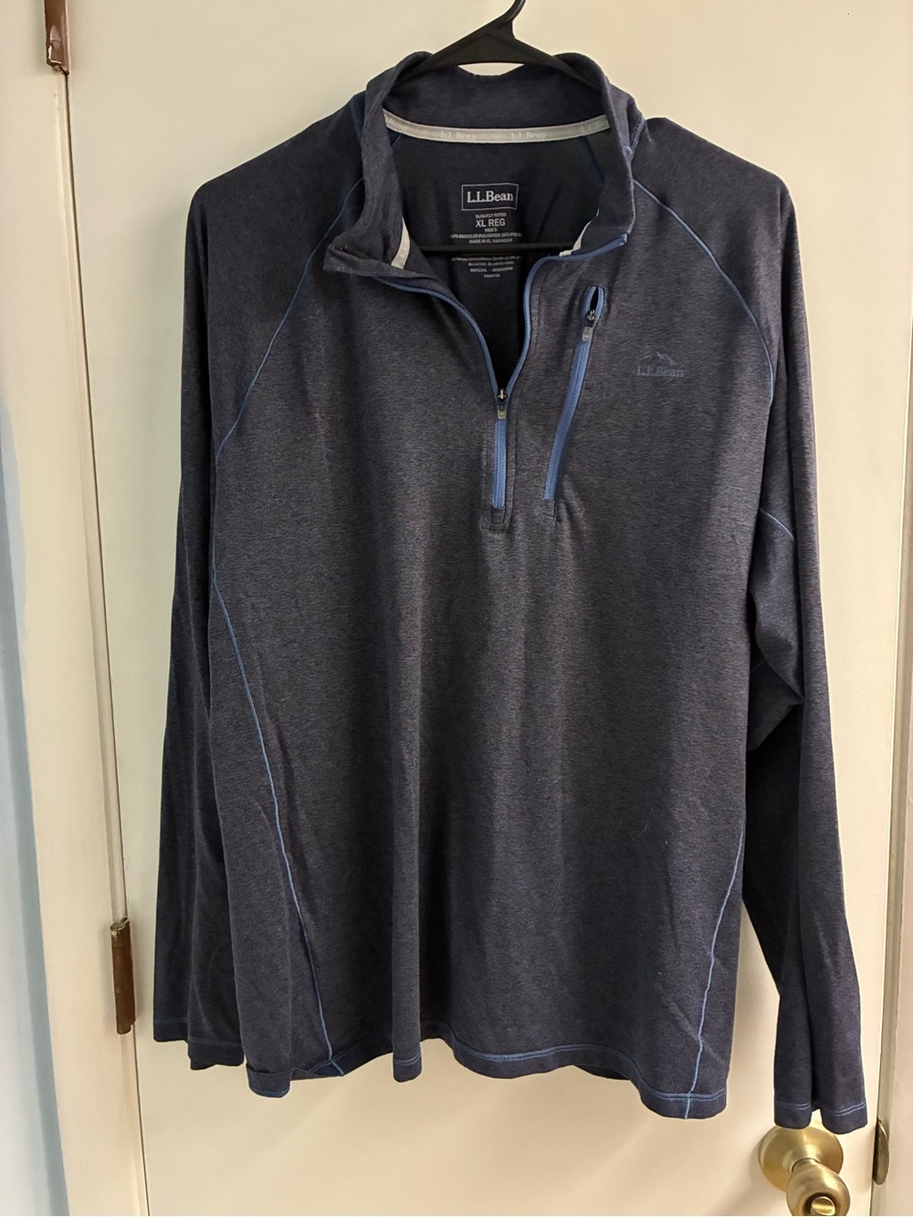 L.L. Bean Men's Navy Half-Zip Pullover with Light Blue Trim